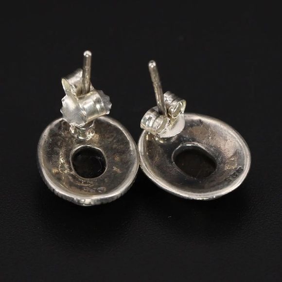 Onyx Marcasite Sterling Silver Post Stud Earrings - Picture 4 of 7